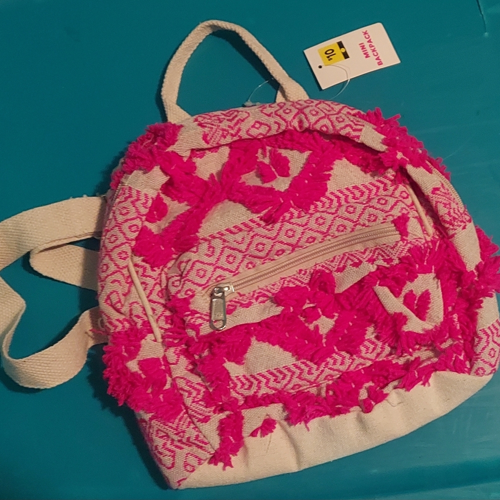 Pink and Cream Patterned Mini Backpack NWT